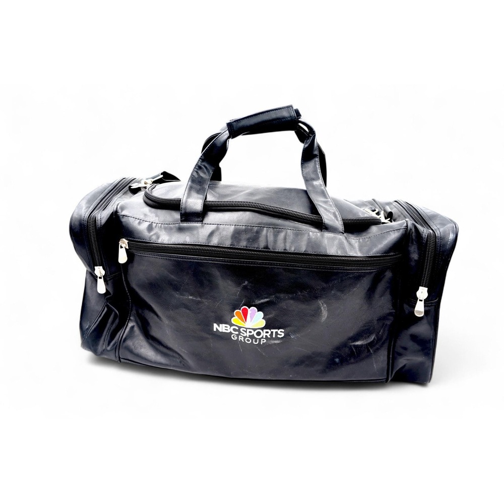 Vintage 1990s NBC Sports Group Black Leather Duffle Bag 90s